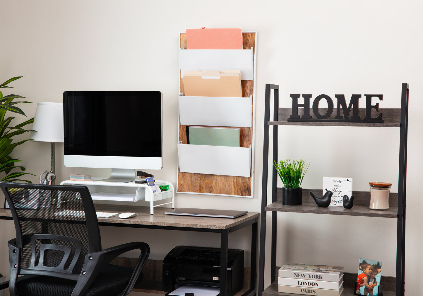 Mind Reader 3-Tier Wall-Mounted File Organizer, Wood and Metal Vertical Rack for Mail, Magazines, and Documents, Metal, Wood, White