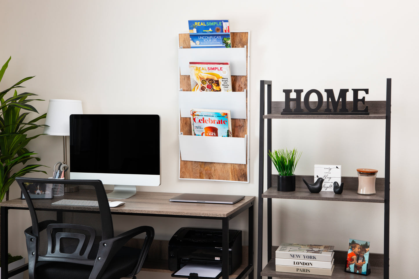 Mind Reader 3-Tier Wall-Mounted File Organizer, Wood and Metal Vertical Rack for Mail, Magazines, and Documents, Metal, Wood, White