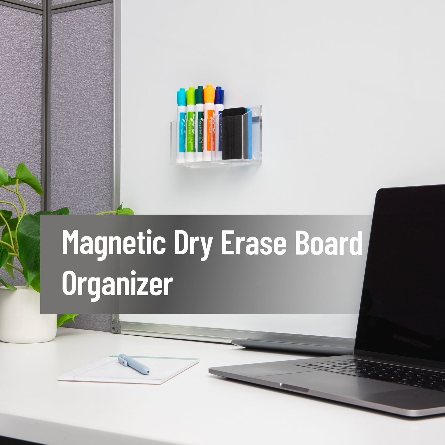 Mind Reader Clear Dry Erase Marker and Eraser Holder, Acrylic Magnetic Whiteboard Organizer, 2-Compartment, Desktop or Wall Mount, Clear