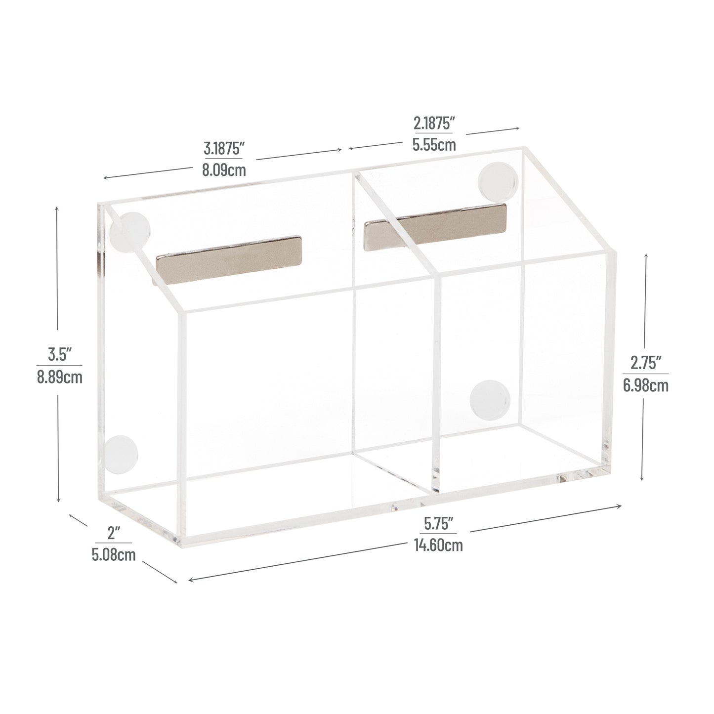 Mind Reader Clear Dry Erase Marker and Eraser Holder, Acrylic Magnetic Whiteboard Organizer, 2-Compartment, Desktop or Wall Mount, Clear