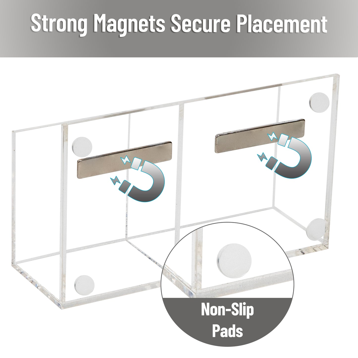 Mind Reader Clear Dry Erase Marker and Eraser Holder, Acrylic Magnetic Whiteboard Organizer, 2-Compartment, Desktop or Wall Mount, Clear