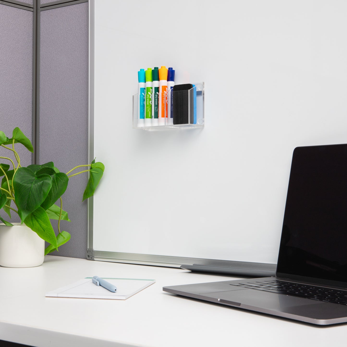 Mind Reader Clear Dry Erase Marker and Eraser Holder, Acrylic Magnetic Whiteboard Organizer, 2-Compartment, Desktop or Wall Mount, Clear