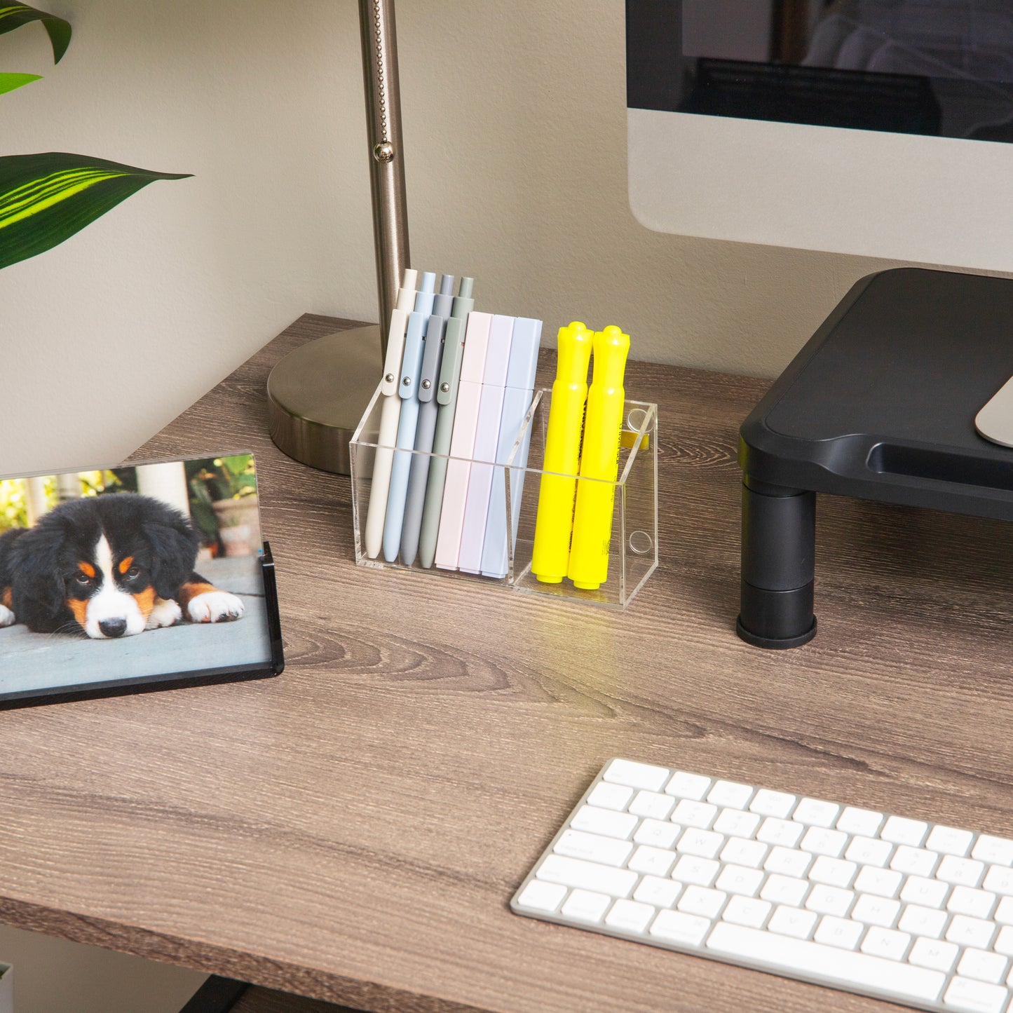 Mind Reader Clear Dry Erase Marker and Eraser Holder, Acrylic Magnetic Whiteboard Organizer, 2-Compartment, Desktop or Wall Mount, Clear