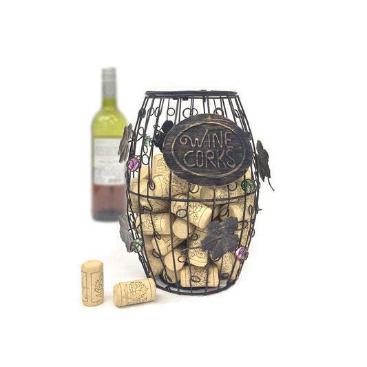 Mind Reader Decorative Wine Cork Barrel, Bar Accessories, Storage, Countertop Organizer, Metal, 6.5"L x 6.5"W x 9.5"H, Black