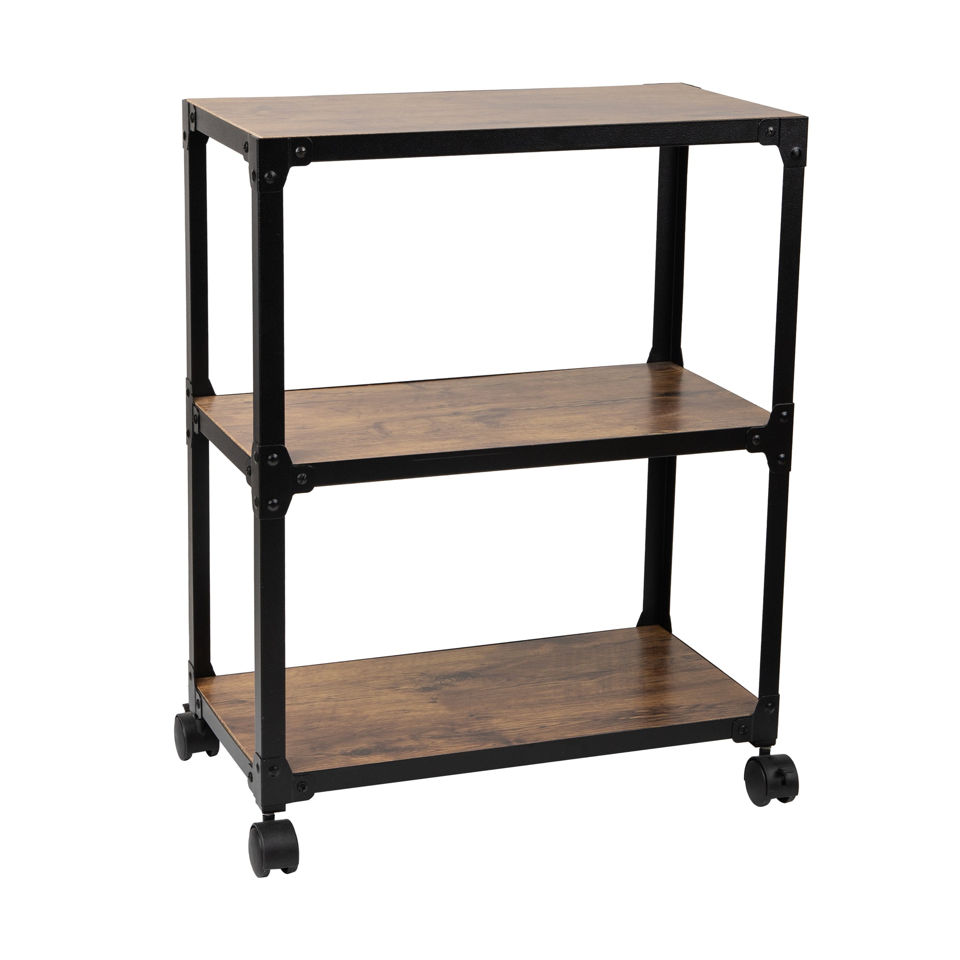 Mind Reader Woodland Collection, Rolling 3-Tier Kitchen Microwave Cart,  Utility Cart, Bar Cart, Omnidirectional Smooth Gliding Lockable Wheels,  Wood