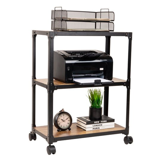 Mind Reader Multipurpose Rolling Cart with 3 Tiers, Mobile Office Storage Organizer, Metal, MDF, Brown