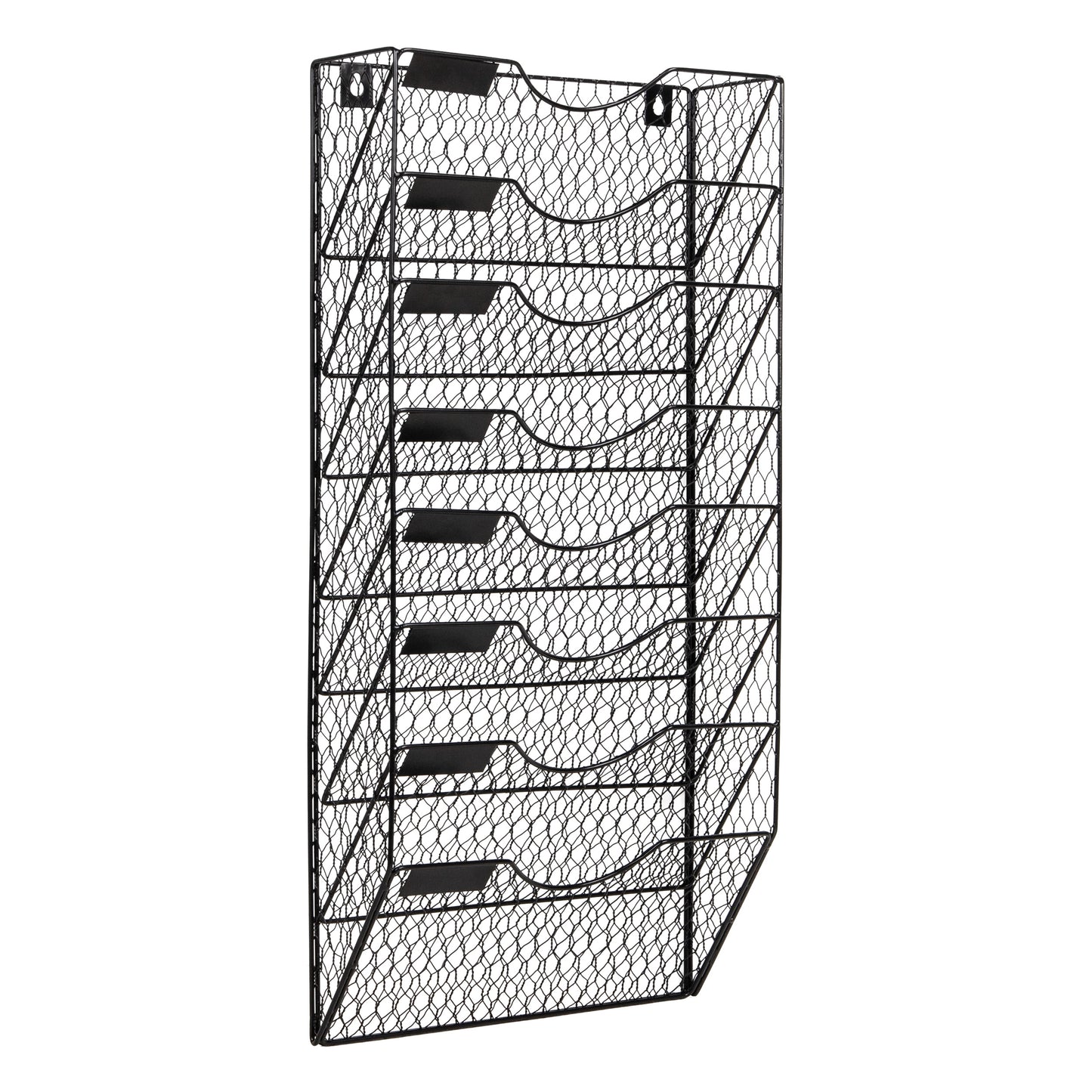 Mind Reader Wall Mounted File Organizer, 8 Tier Wire Mesh Document Holder with Label Slots, Vertical Storage Rack for Office, Mail, and Folders, Black