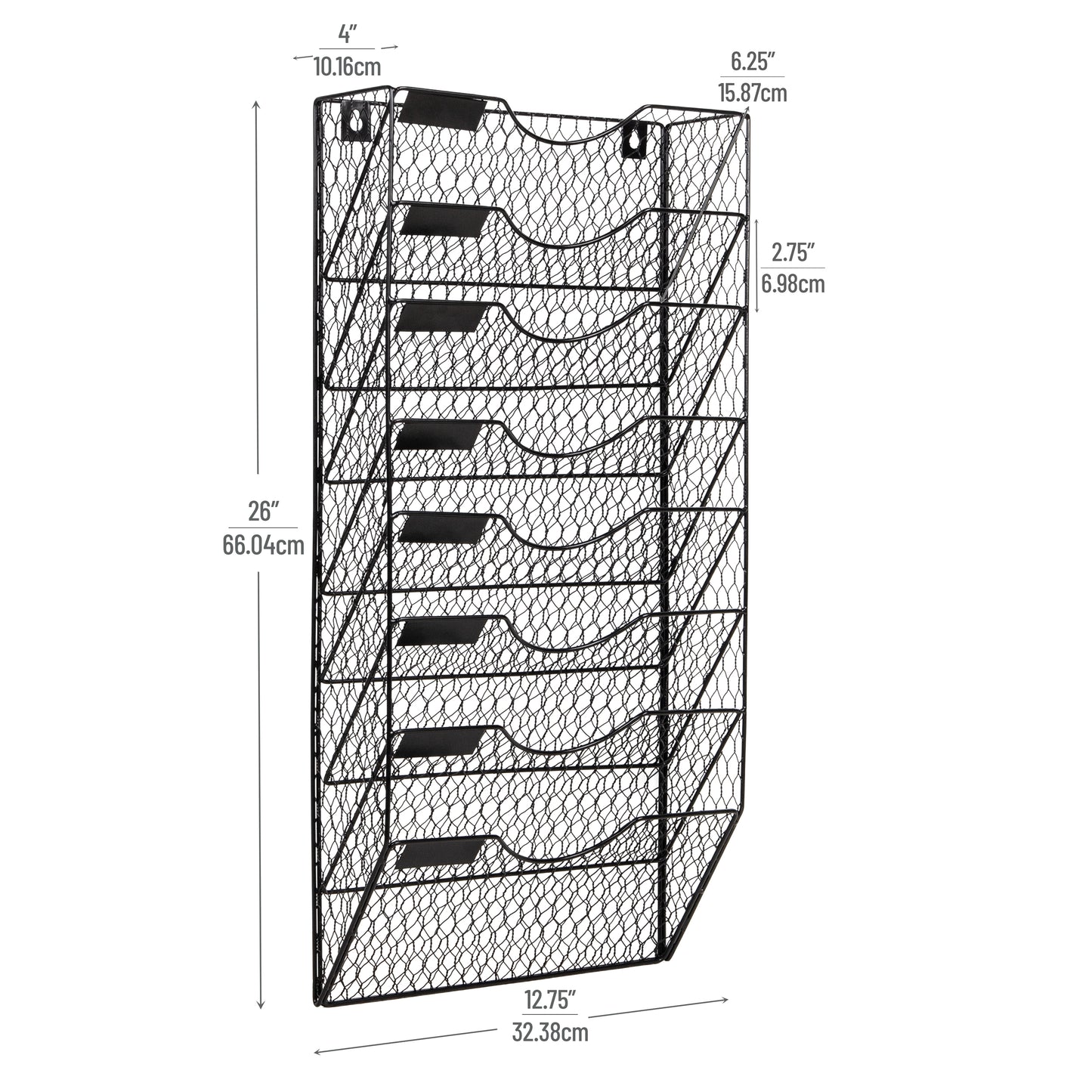 Mind Reader Wall Mounted File Organizer, 8 Tier Wire Mesh Document Holder with Label Slots, Vertical Storage Rack for Office, Mail, and Folders, Black