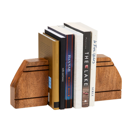 Mind Reader Rustic Wood Block Bookends, Natural Decorative Holders for Books and Magazines, Non-Slip Desk or Shelf Organizer, Set of 2, Brown