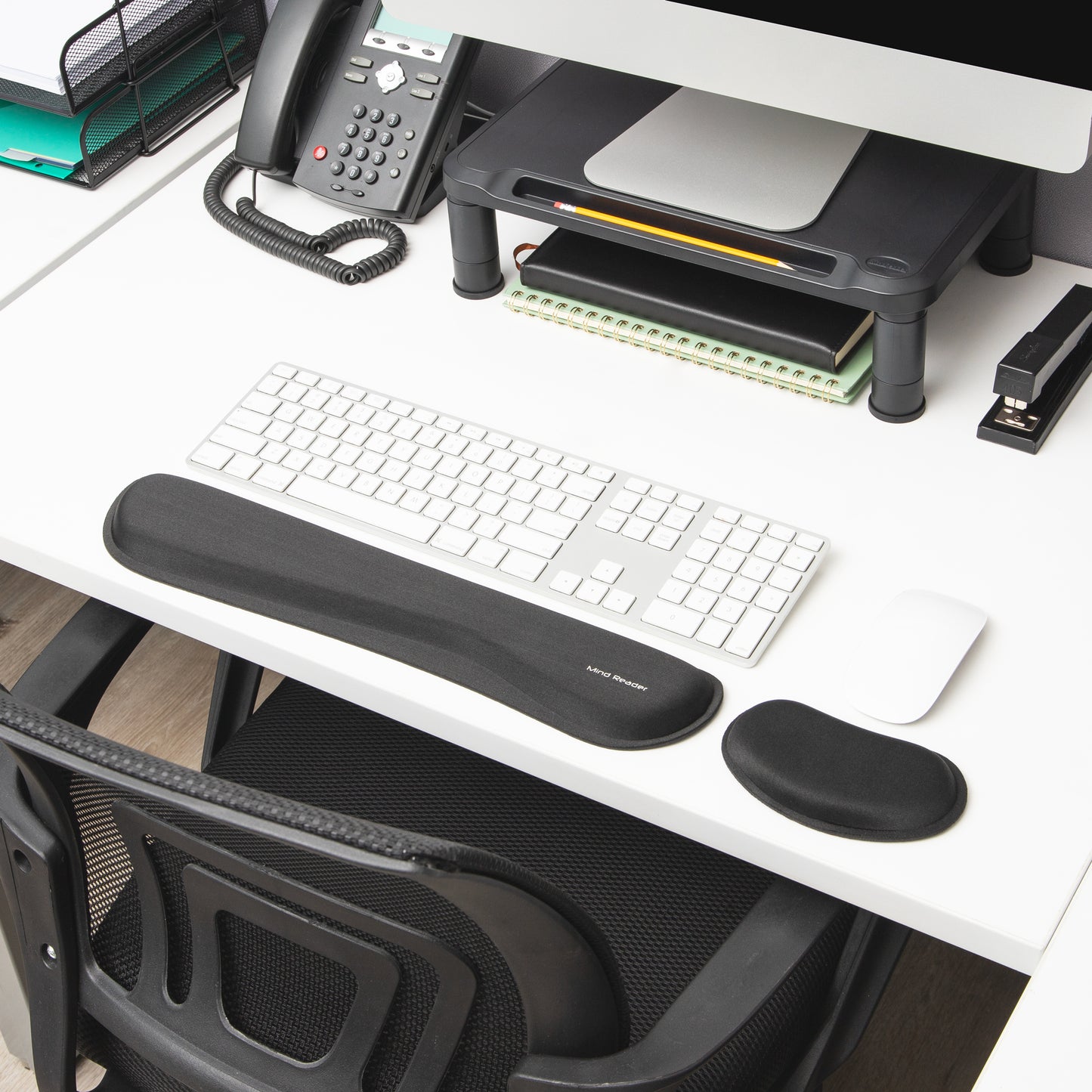 Mind Reader Ergonomic Keyboard and Mouse Wrist Rest Set, Gaming Accessory, Memory Foam, 16.75"L x 3"W x 0.75"H, Black