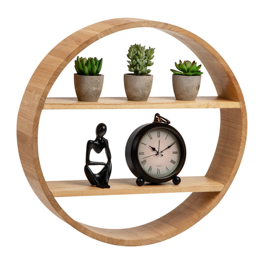 Mind Reader Circular Floating Shelves, Wall Decor, Accent Shelf, Office, Bathroom, Bamboo, 18"L x 4"W x 18"H, Brown