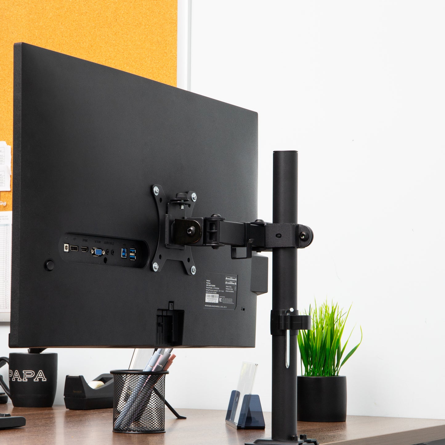Mind Reader Single Monitor Desk Mount for 13–32 Inch Screens, Adjustable Arm with 180° Rotation, ±90° Swivel, ±45° Tilt, VESA 75x75/100x100, Integrated Cable Management, Up to 17.6 lbs Load, Black