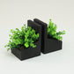 Mind Reader Contemporary Planter Bookends, Book Holders with Faux Greenery, Decorative Desktop or Shelf Organizer, Cement, Set of 2, Black