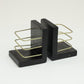 Mind Reader Decorative Basket Bookends, Office Decor with Storage, Wood and Metal, Set of 2, Black and Gold
