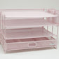 Mind Reader Mesh Desk Organizer, 3 Trays, 1 Drawer, 2 Pen Holders, Office Desktop Organizer, Metal Mesh, Pink