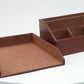 Mind Reader PU Leather Desk Organizer and Letter Tray Set, Stackable Paper Tray, Pen Cup and Card Holder, Brown