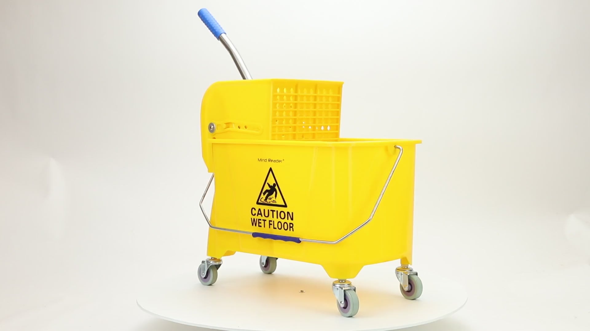 Yellow Mop Bucket with Wringer, Handle, and Wheels