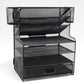 Mind Reader Mesh Desk Organizer, 6 Compartments, 1 Drawer, 2 Pen Cups, Office Desktop Organizer, Metal Mesh, Black