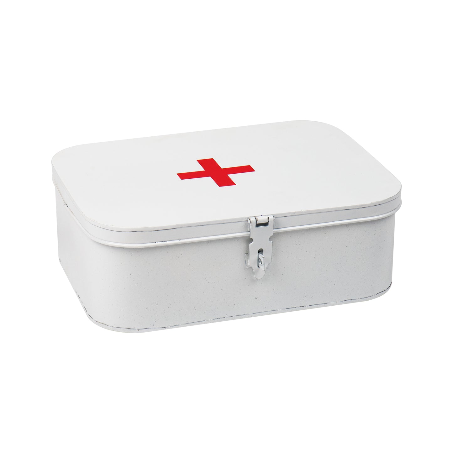 Mind Reader First Aid Box, Emergency Kit with 4-Compartments, Medical Supply Organizer, Buckle Lock, Metal, White