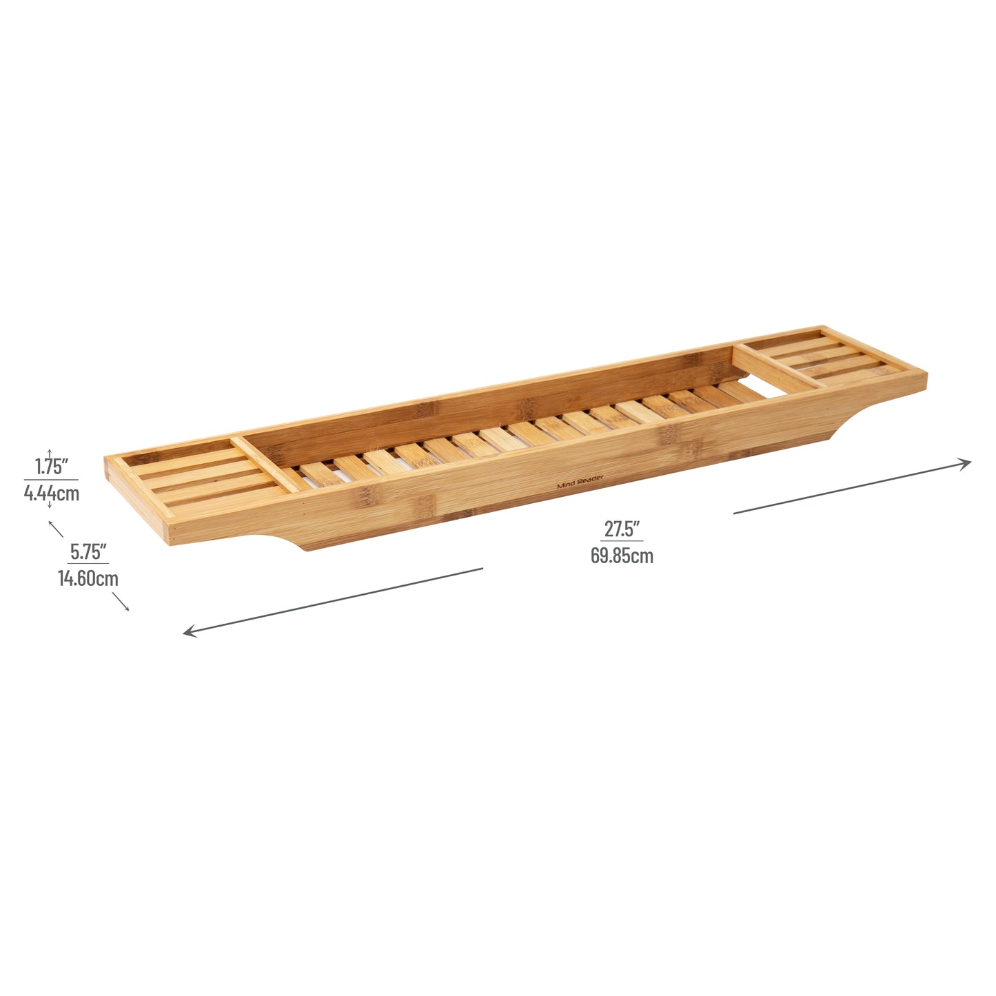 Mind Reader Bathtub Tray, Shower Organizer, Bathroom Accessory, Wood Tray, Rayon from Bamboo, 27.5" L x 5.75"Wx 1.75"H, Brown