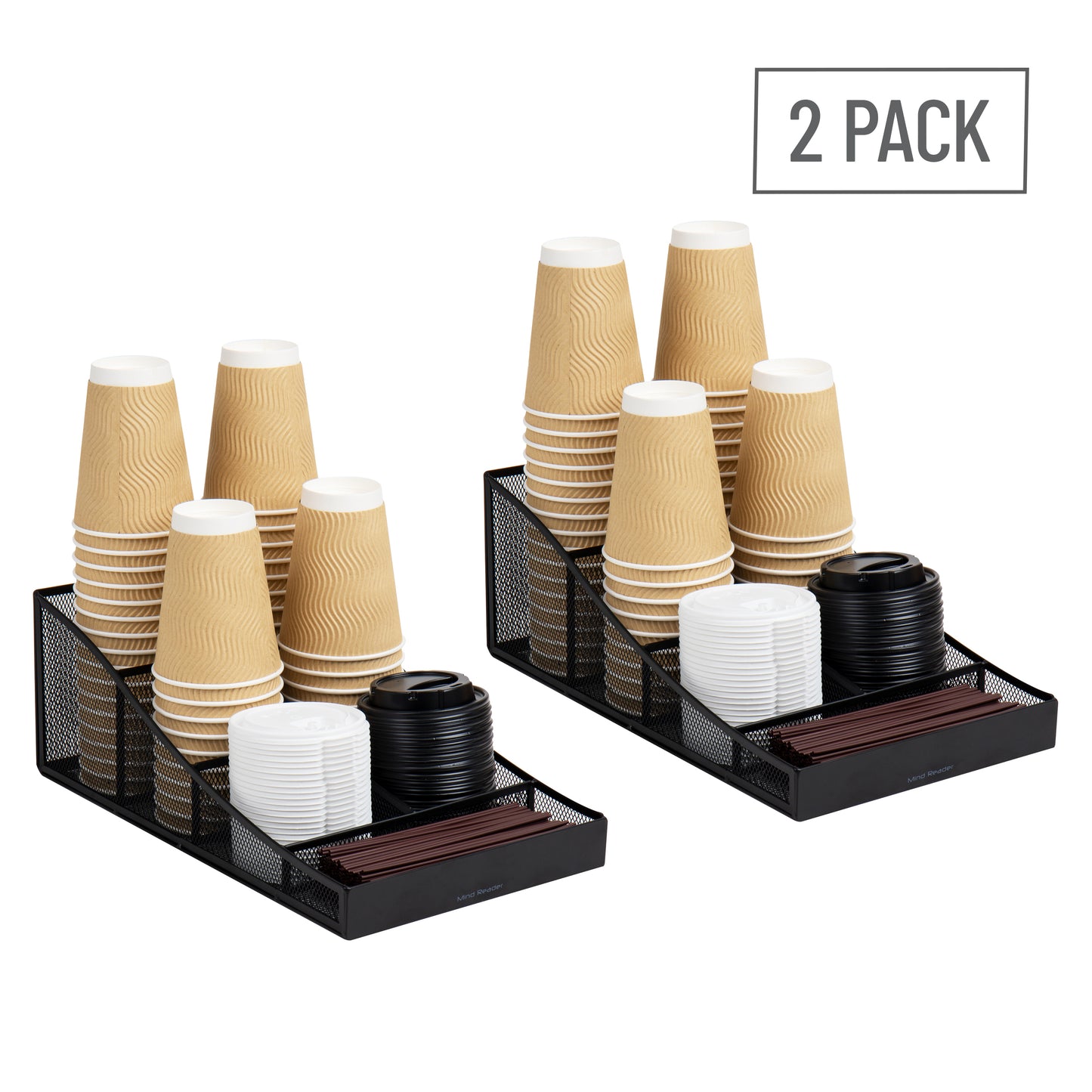Mind Reader Network Collection, 7-Compartment Cup and Condiment Countertop Organizer, Metal Mesh, Set of 2, Black