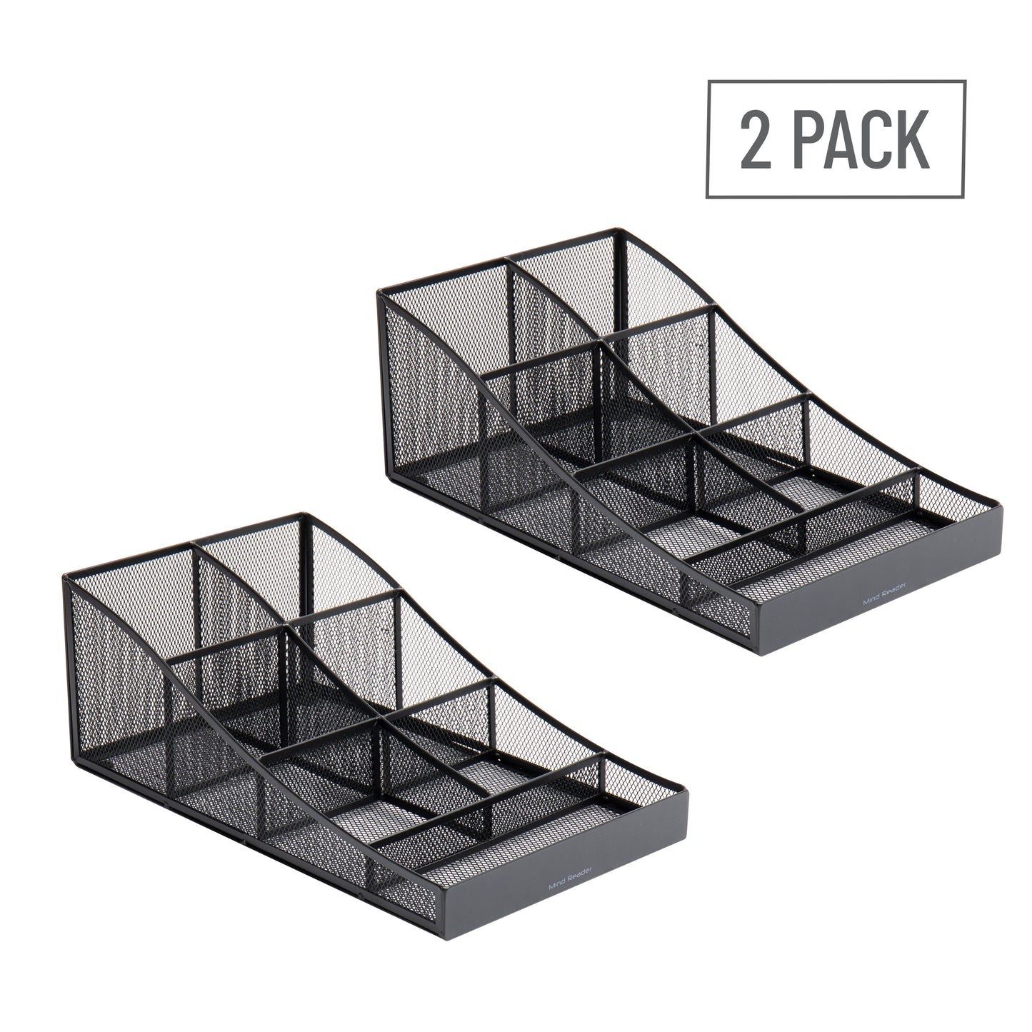 Mind Reader Network Collection, 7-Compartment Cup and Condiment Countertop Organizer, Metal Mesh, Set of 2, Black