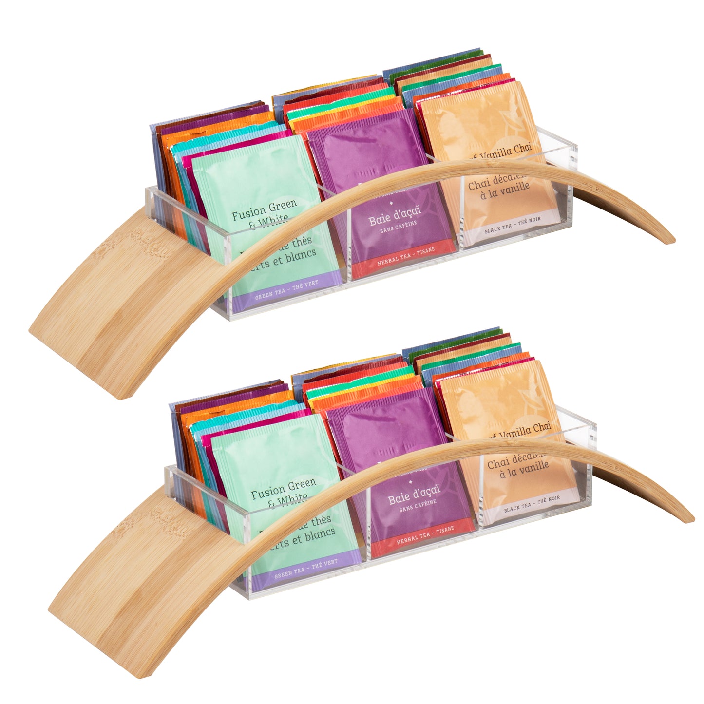 Mind Reader Tea Bag Organizer, Tea Station, Countertop, Rayon from Bamboo and Acrylic, 13.5"L x 3.75"W x 3"H, Set of 2, Brown