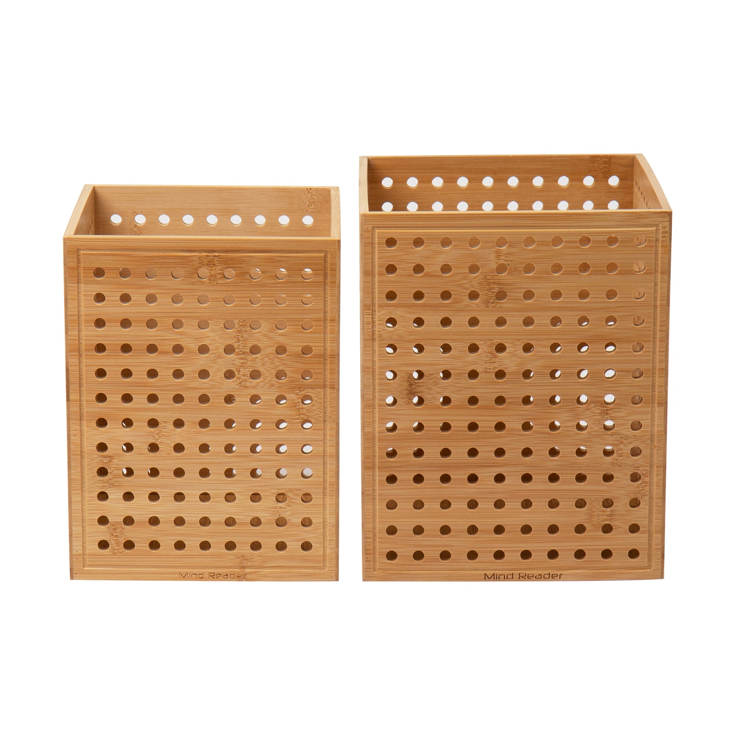 Mind Reader Trash Can, Set of 2, Waste Paper Basket, Office, Bedroom, Restroom, Rayon from Bamboo, 8"L x 8"W x 10"H, Brown