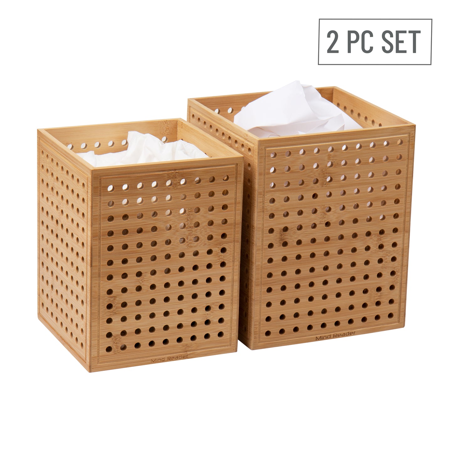 Mind Reader Trash Can, Set of 2, Waste Paper Basket, Office, Bedroom, Restroom, Rayon from Bamboo, 8"L x 8"W x 10"H, Brown