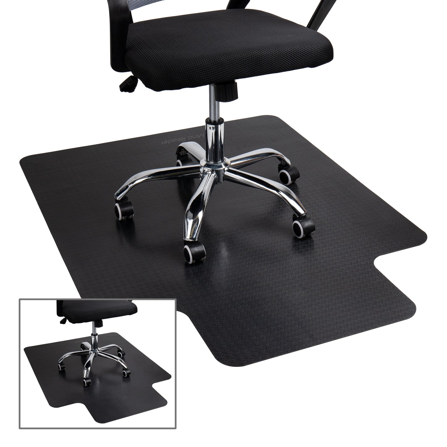 Mind Reader Office Chair Mat for Hardwood Floors, Under Desk Floor Protector, Rolling, PVC, 47.5"L x 35.5"W x 0.1"H, Black