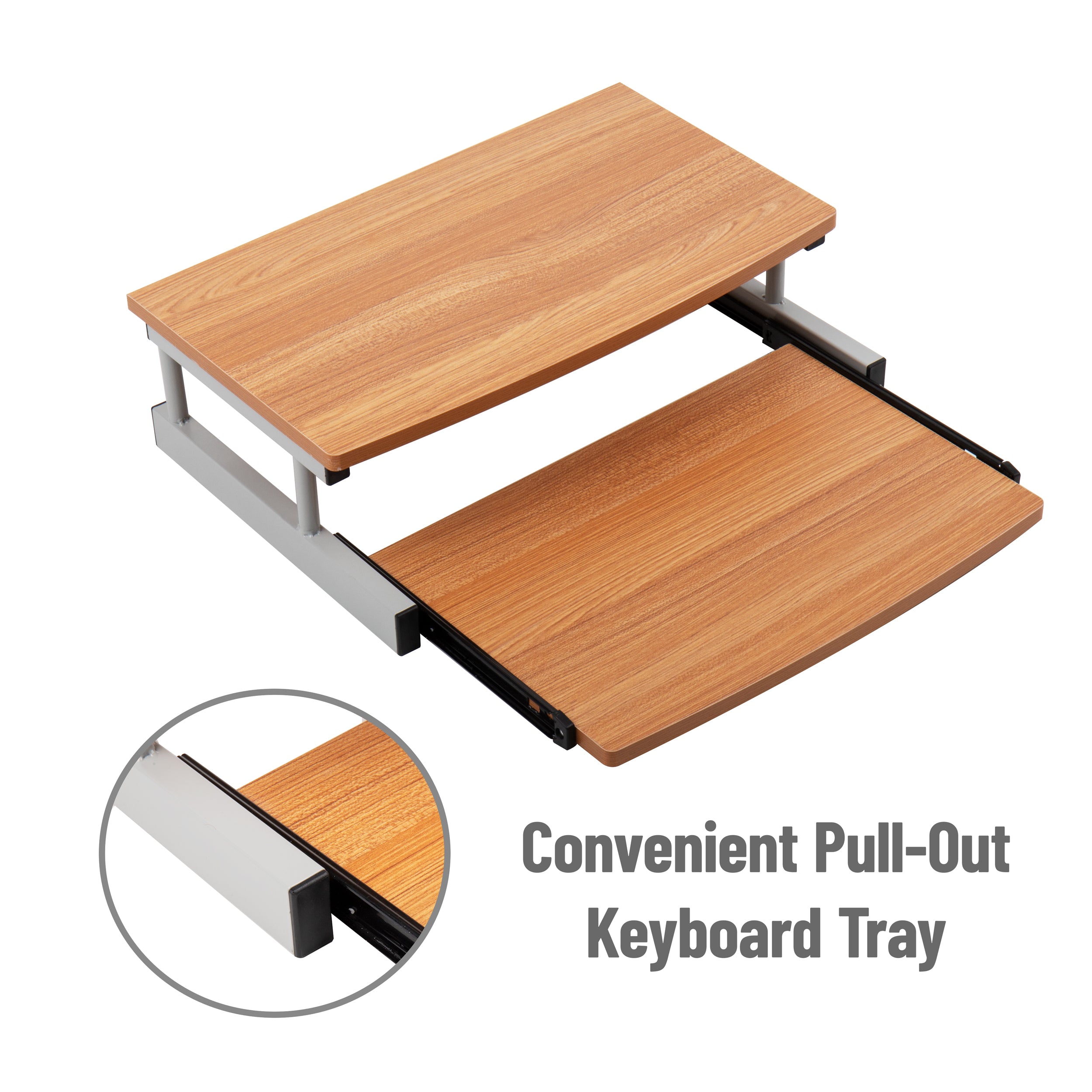 Monitor stand with pull deals out keyboard tray