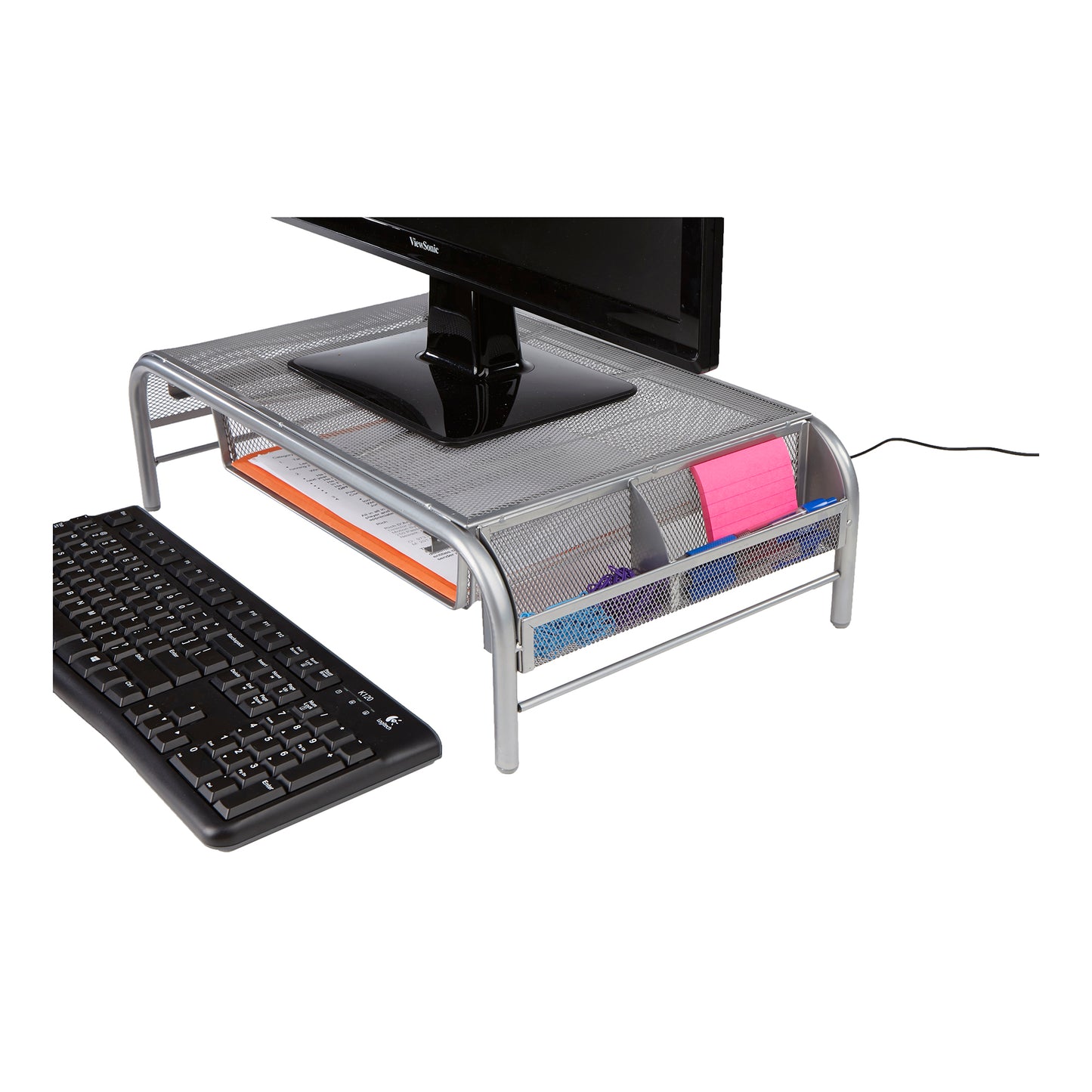 Mind Reader Monitor Stand, Ventilated Laptop Riser, Paper Tray, Office, Metal Mesh, 20"L x 11.5"W x 5.5"H, Set of 2