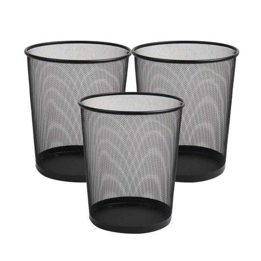 Mind Reader Mesh Trash Can, Set of 3, Waste Paper Basket, Round, Office, Metal Mesh, 11.5"L x 11.5"W x 13.75"H, Black