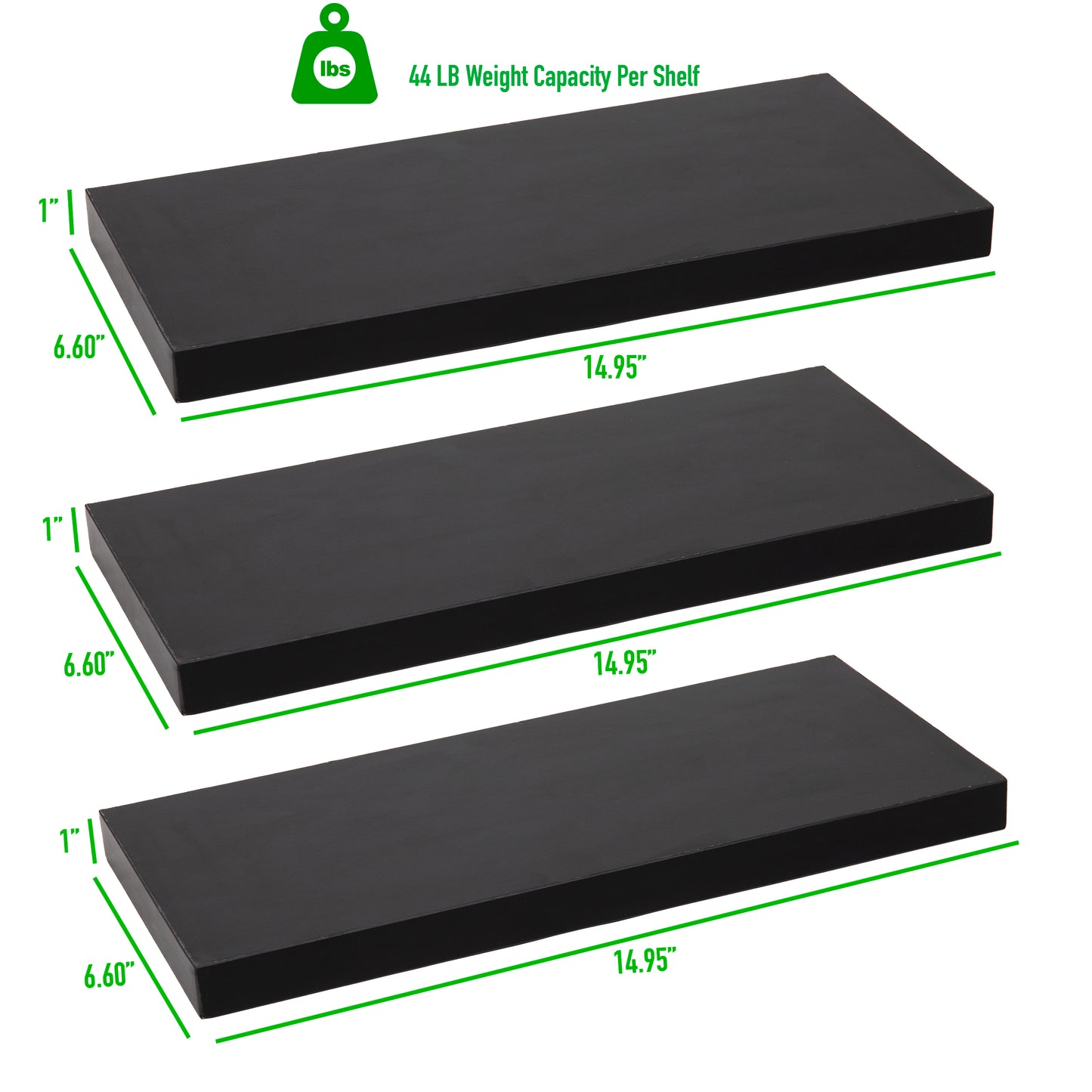 Mind Reader Floating Shelves with Invisible Brackets for Living Room, Bedroom, Bathroom, Kitchen, Set of 3