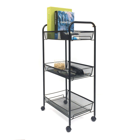Mind Reader Network Collection, Rolling Utility Cart, Omnidirectional Wheels, Lightweight and Portable, Metal Mesh, Black