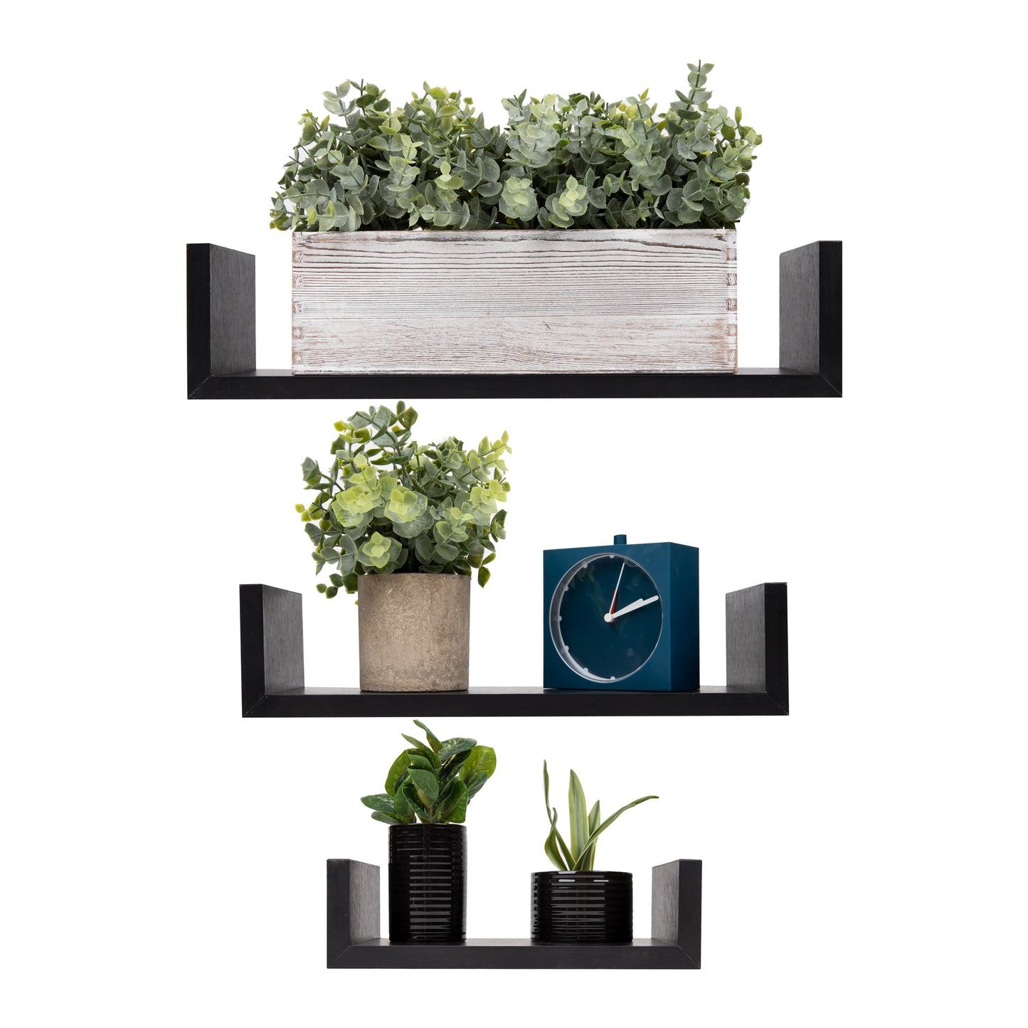 Mind Reader Floating Shelves with Invisible Brackets for Living Room, Bedroom, Bathroom, Kitchen, Set of 3, 16.75"L x 4.5"W x 4."H