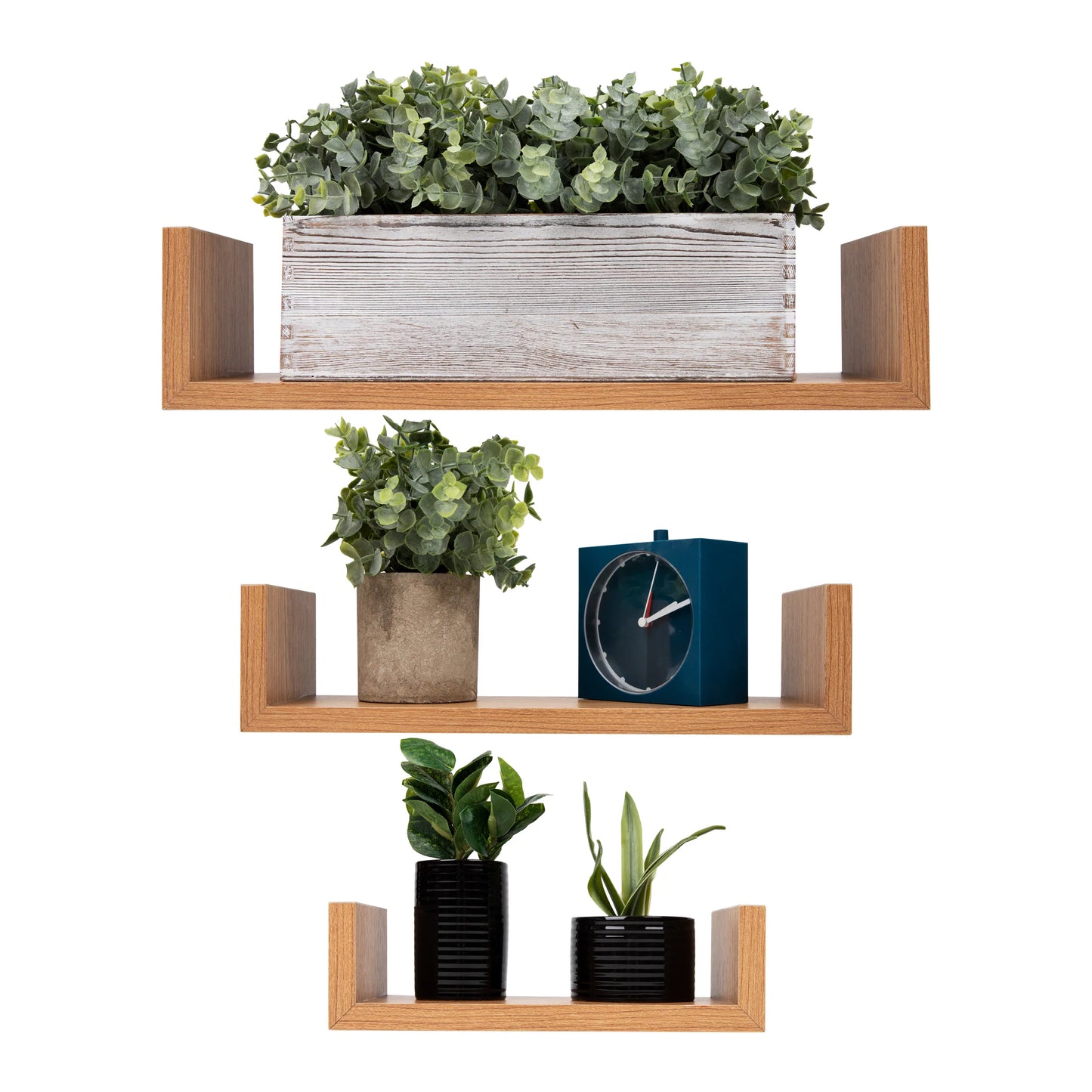 Mind Reader Floating Shelves with Invisible Brackets for Living Room, Bedroom, Bathroom, Kitchen, Set of 3, 16.75"L x 4.5"W x 4."H