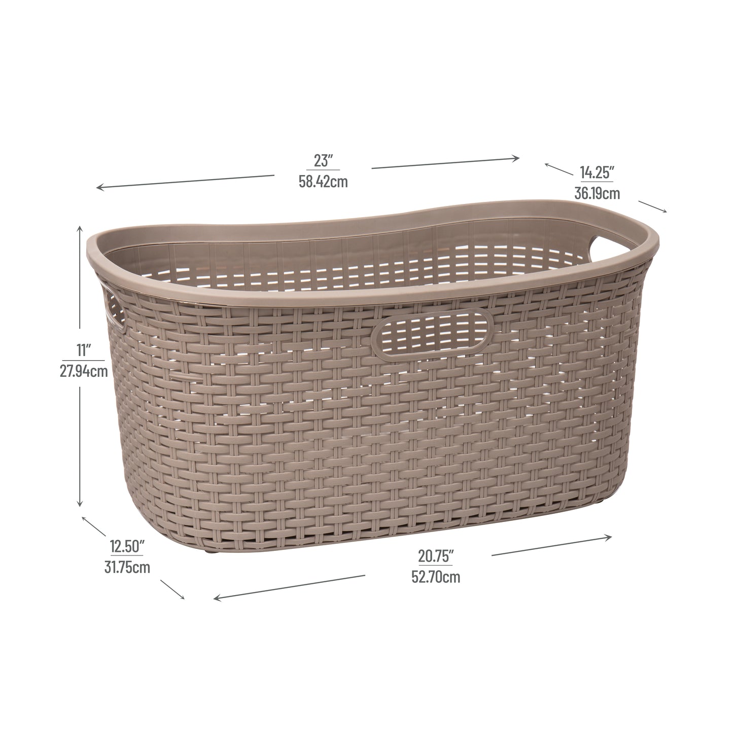 Mind Reader 40L Laundry Basket, Clothes Hamper, Wicker Design, Plastic, 23"L x 14.5"W x 11"H