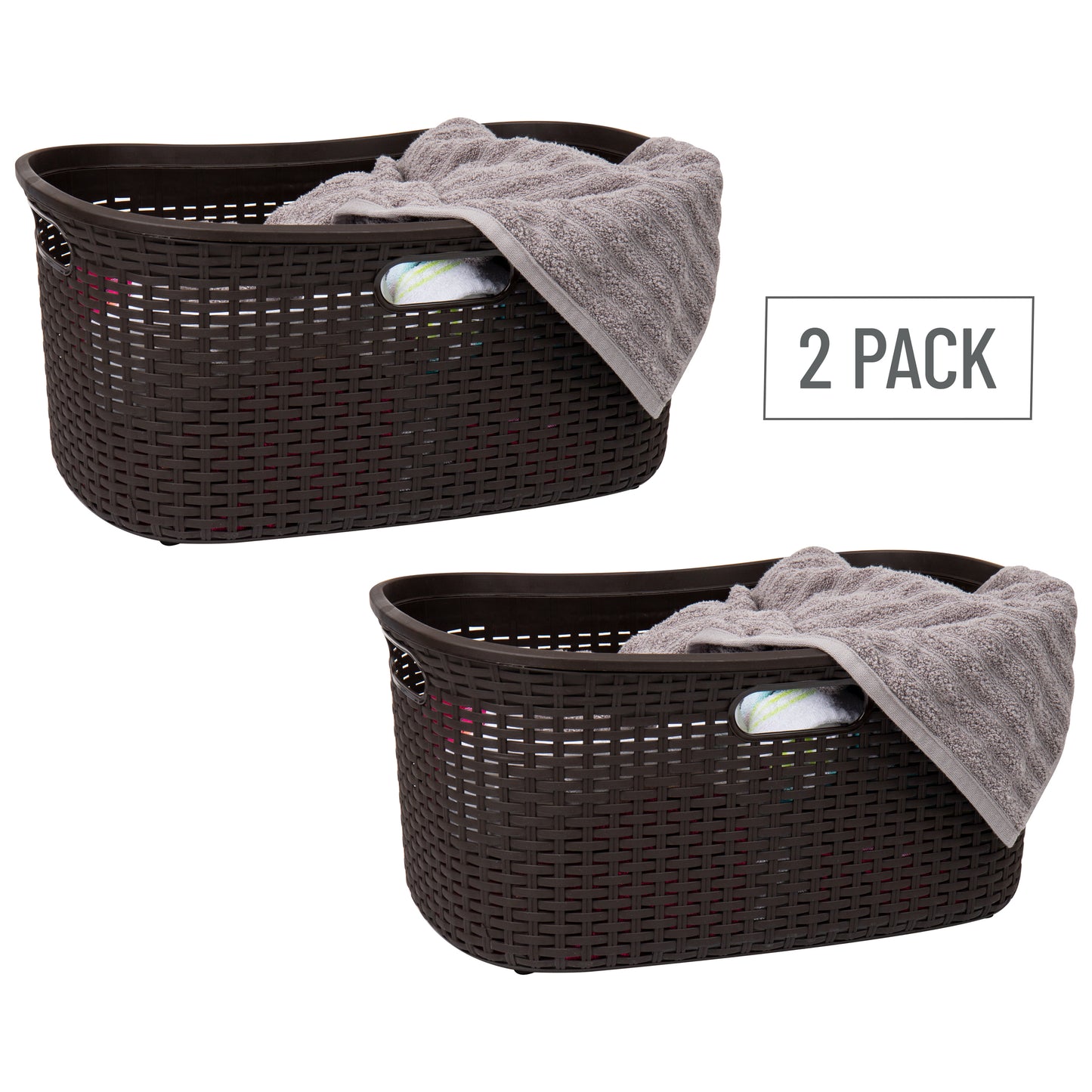 Mind Reader 40L Laundry Basket, Clothes Hamper, Wicker Design, Plastic, 23"L x 14.5"W x 11"H