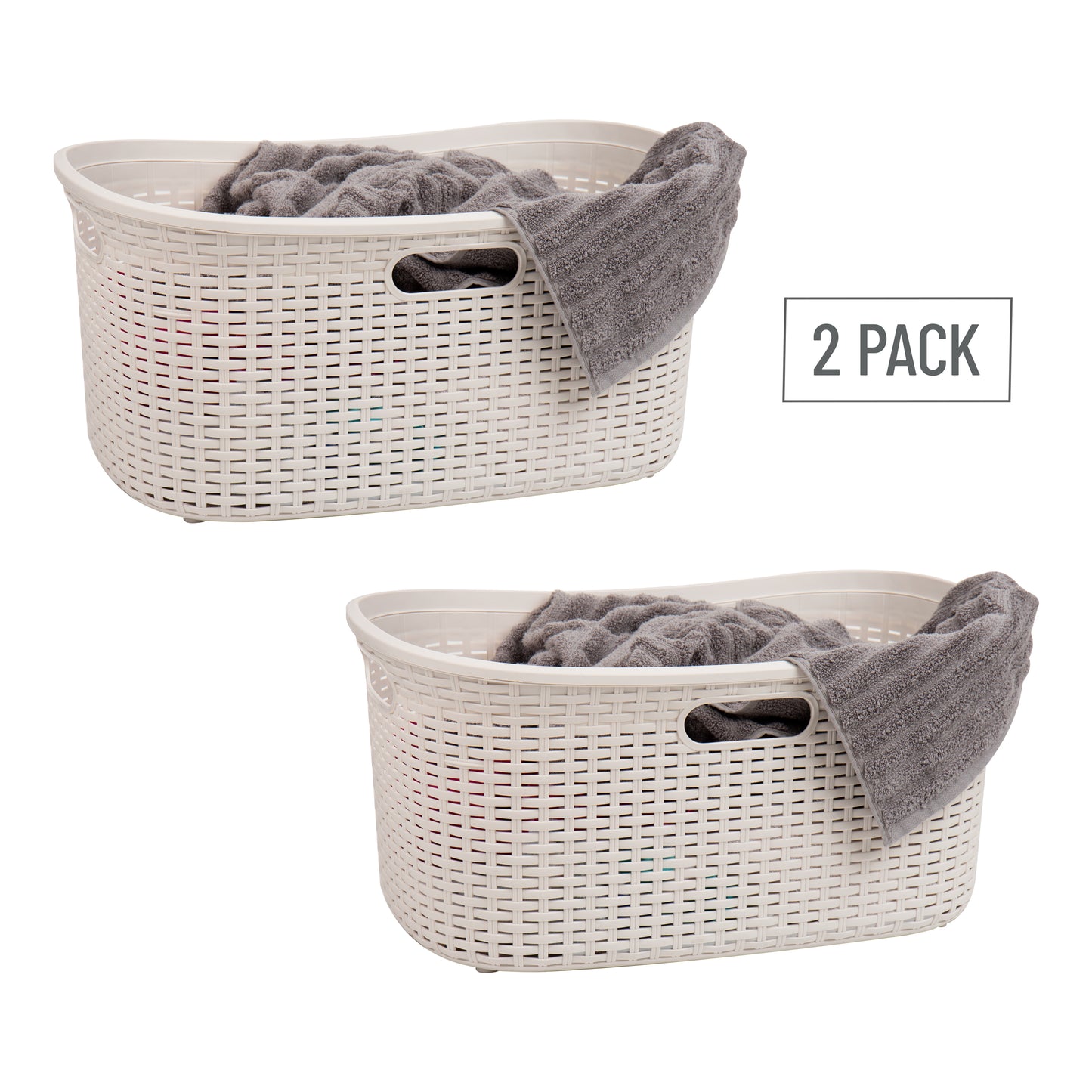 Mind Reader 40L Laundry Basket, Clothes Hamper, Wicker Design, Plastic, 23"L x 14.5"W x 11"H