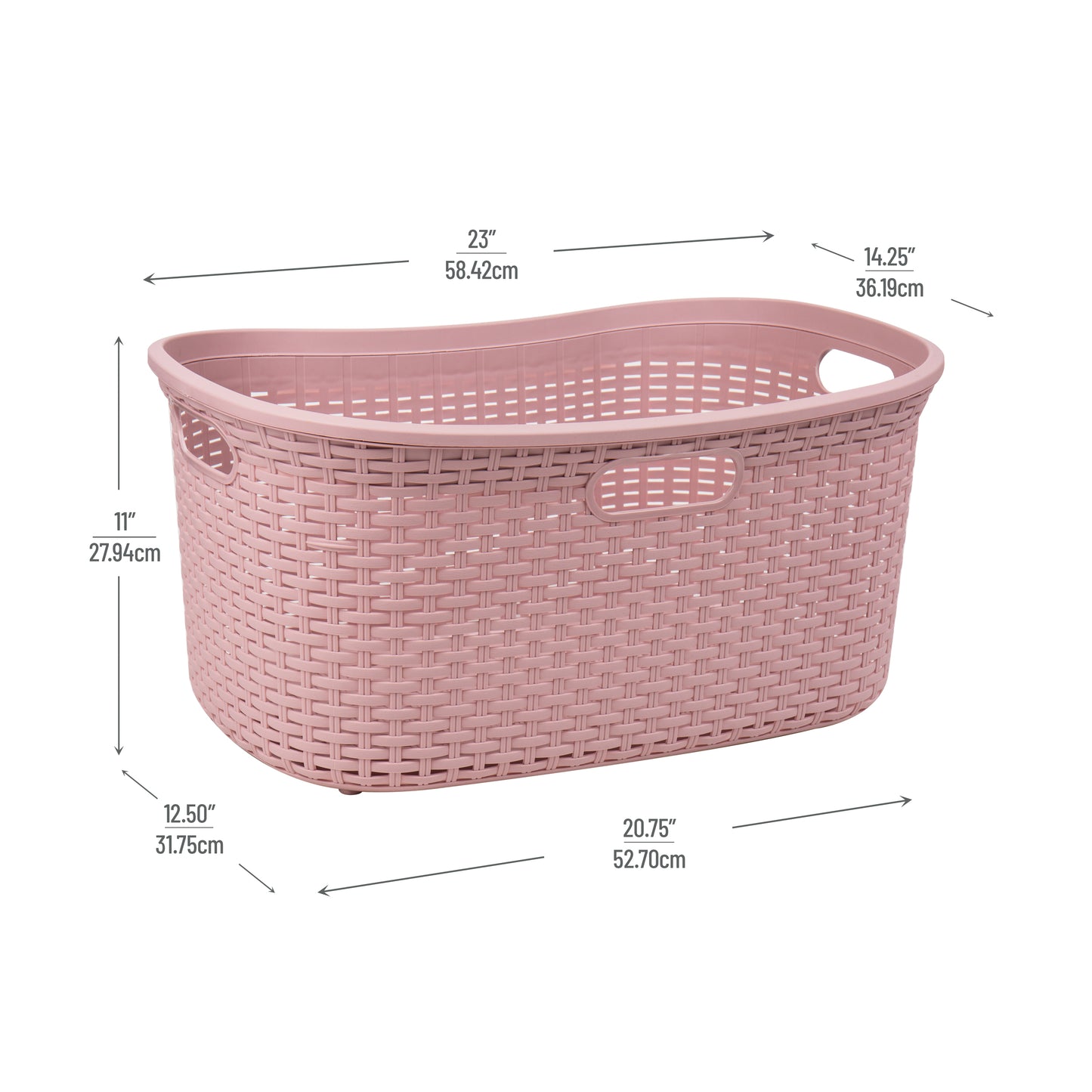 Mind Reader 40L Laundry Basket, Clothes Hamper, Wicker Design, Plastic, 23"L x 14.5"W x 11"H