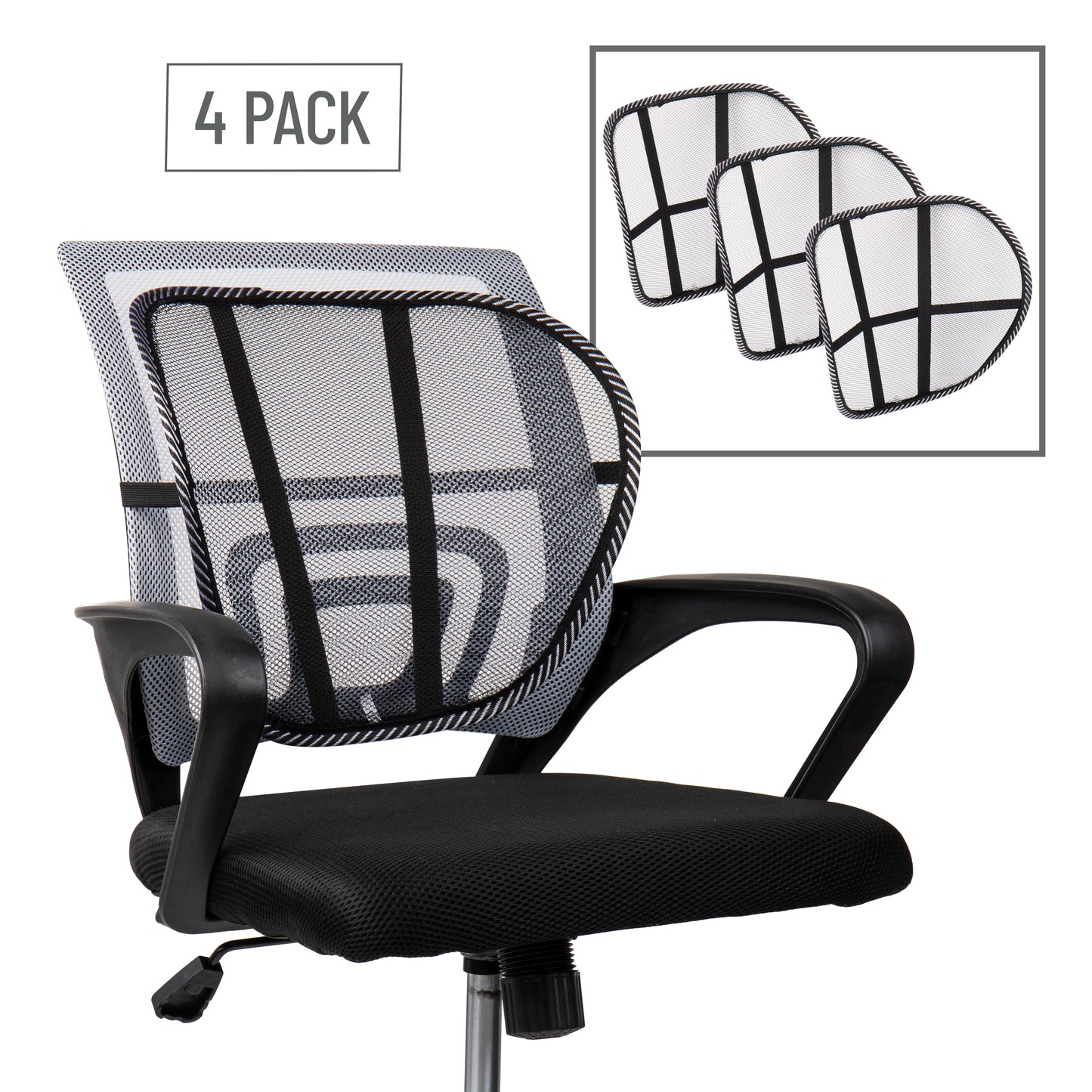 Mind Reader Harmony Collection, Ergonomic Lower Back Support, Attaches to  Office Chair, Mesh, Lower Back Pressure Relief, Posture Support, Set of 4
