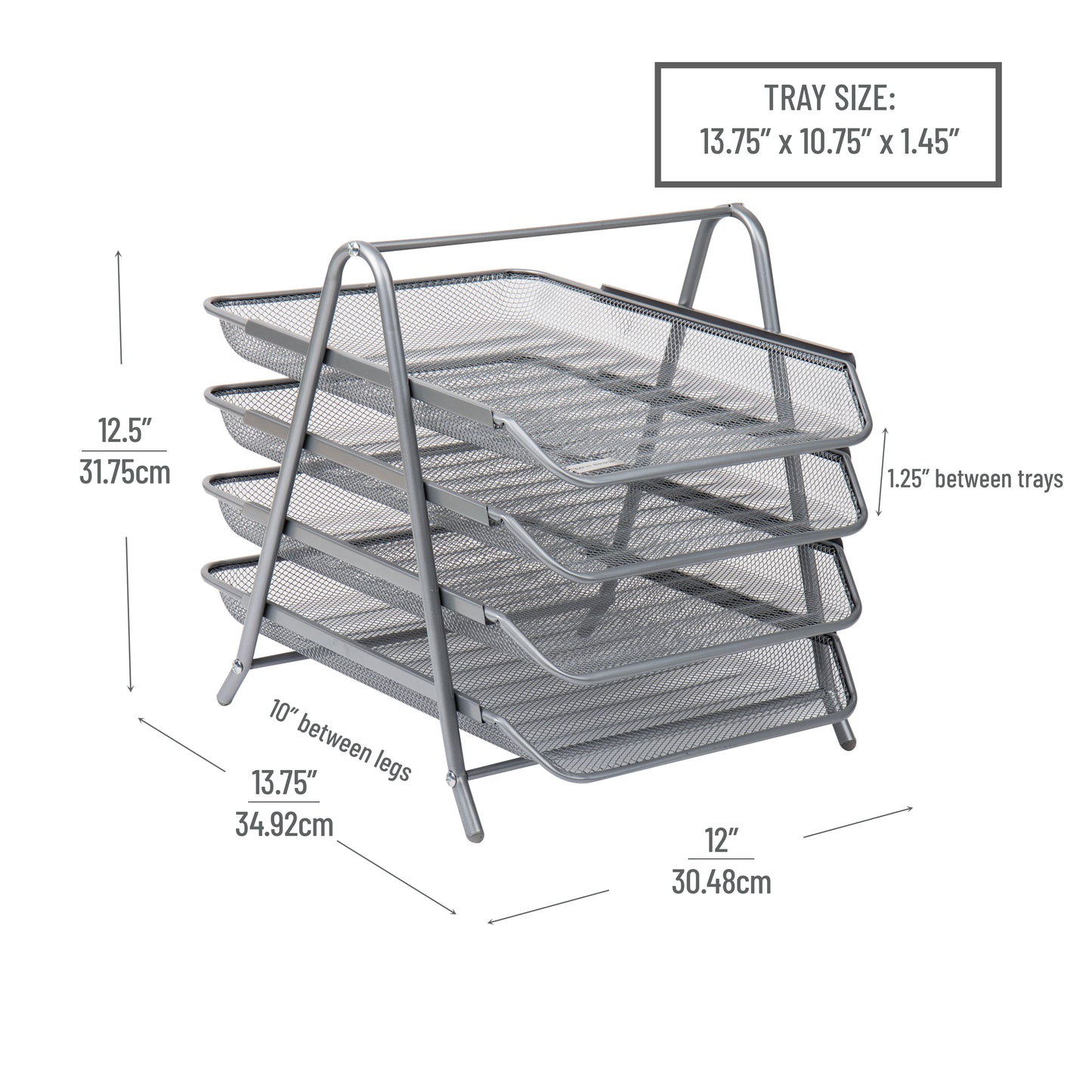 Mind Reader 4-Tier Paper Tray, Desktop Organizer, File Storage, Workspace, Office, Metal Mesh, 12"L x 13.75"W x 12.5"H