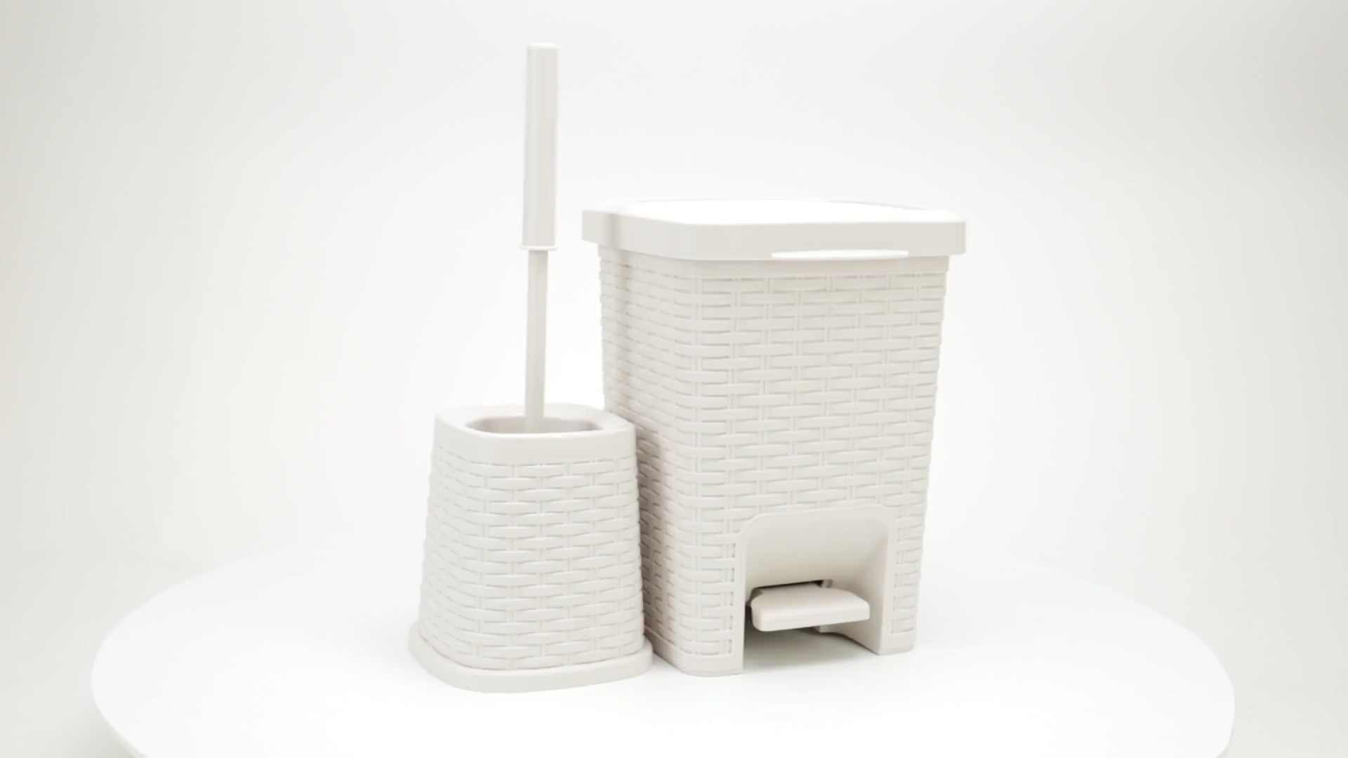 Square Wastepaper Basket And Toilet Brush Set Ivory - Mind Reader