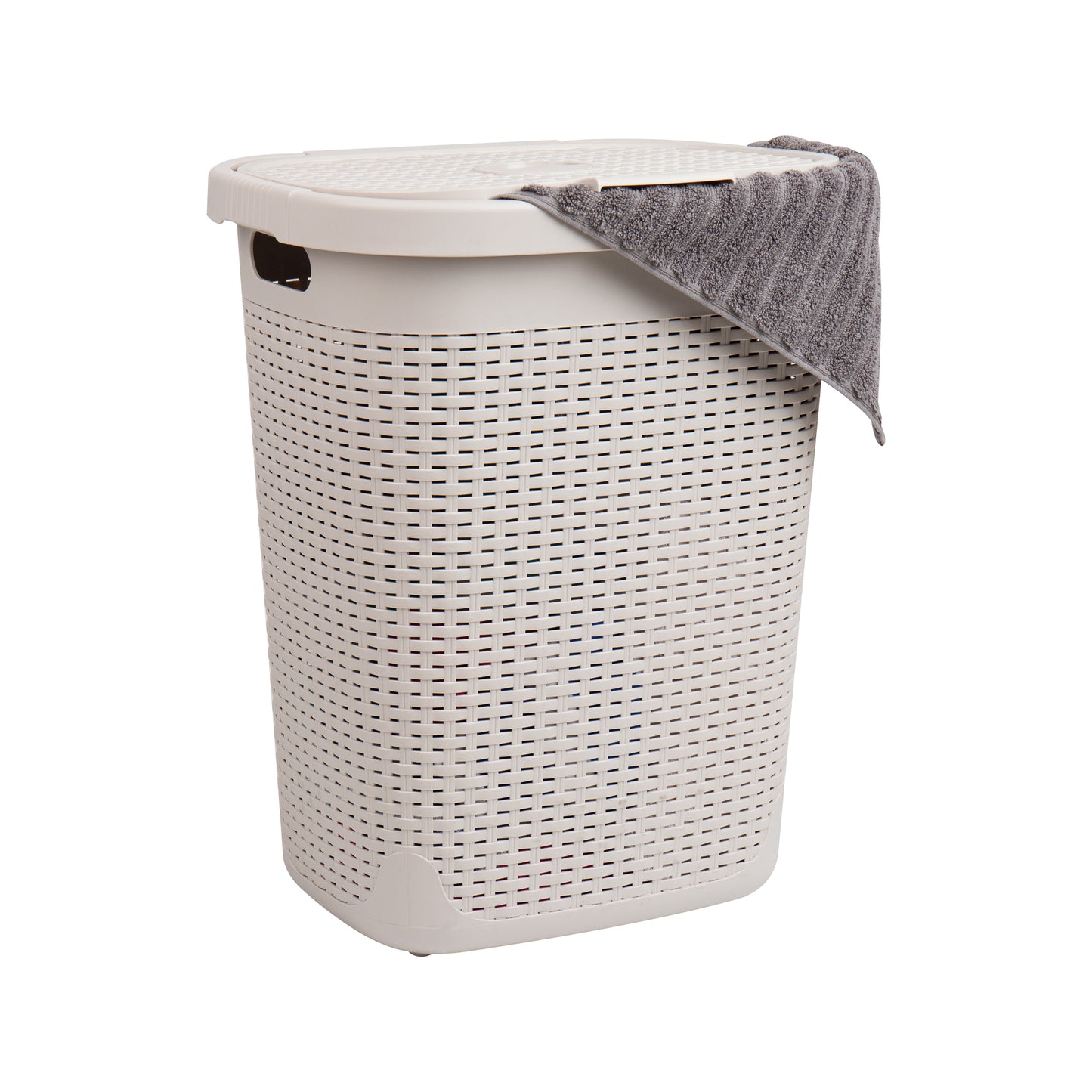 Mind Reader 50L Slim Laundry Hamper, Clothes Basket, Lid, Wicker Design, Plastic, 17.65"L x 13.75"W x 21"H