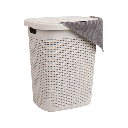 Mind Reader 50L Slim Laundry Hamper, Clothes Basket, Lid, Wicker Design, Plastic, 17.65"L x 13.75"W x 21"H