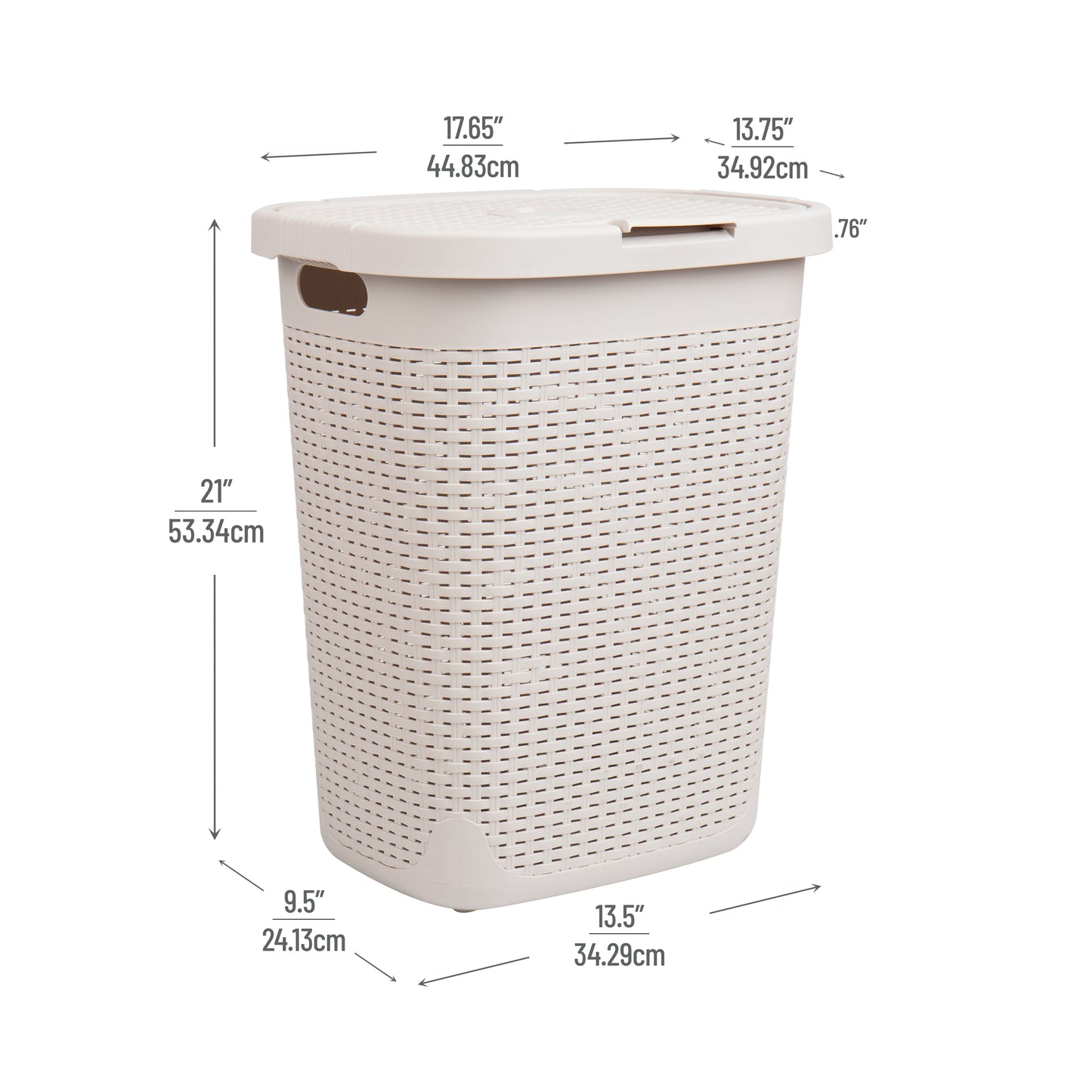 Mind Reader Basket Collection, Slim Laundry Hamper, 50 Liter (15kg/33lbs) Capacity, Cut Out Handles, Attached Hinged Lid, Ventilated