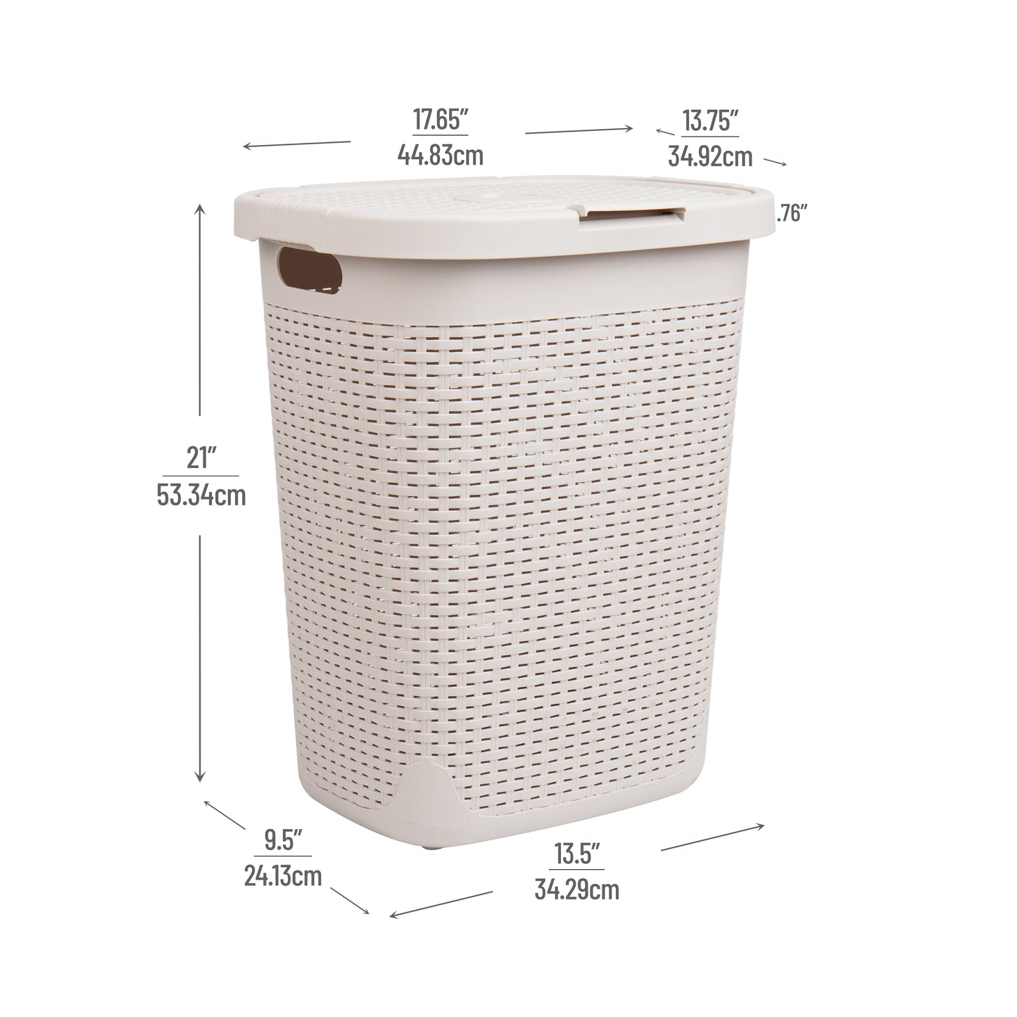 Mind Reader 50L Slim Laundry Hamper, Clothes Basket, Lid, Wicker Design, Plastic, 17.65"L x 13.75"W x 21"H