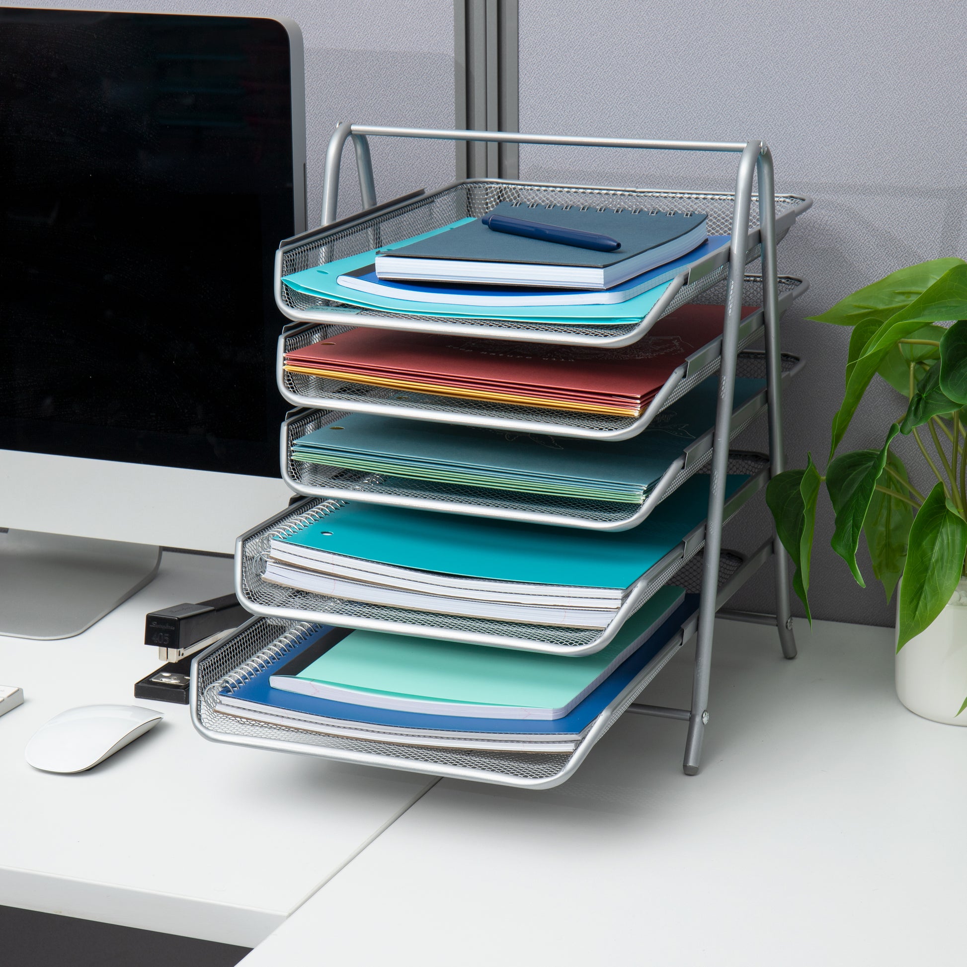 Mind Reader 5 Compartments Desk Organizer Tray - Turquoise