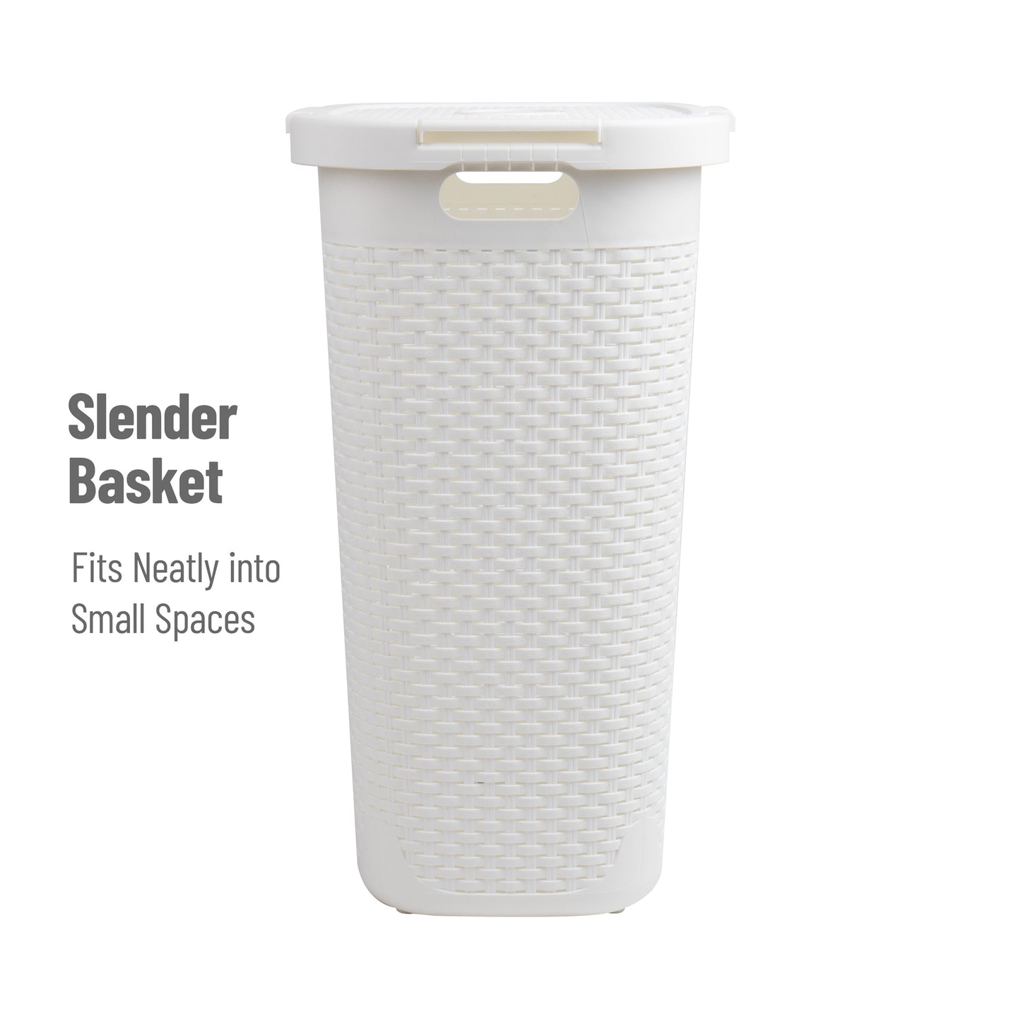 Mind Reader 60L Slim Laundry Hamper, Clothes Basket, Lid, Wicker Design, Plastic, 17.65"L x 13.75"W x 24.15"H